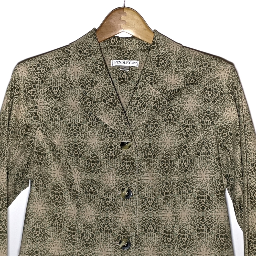 Pendleton Women's Green Floral Pattern Blazer Sz M - image 2